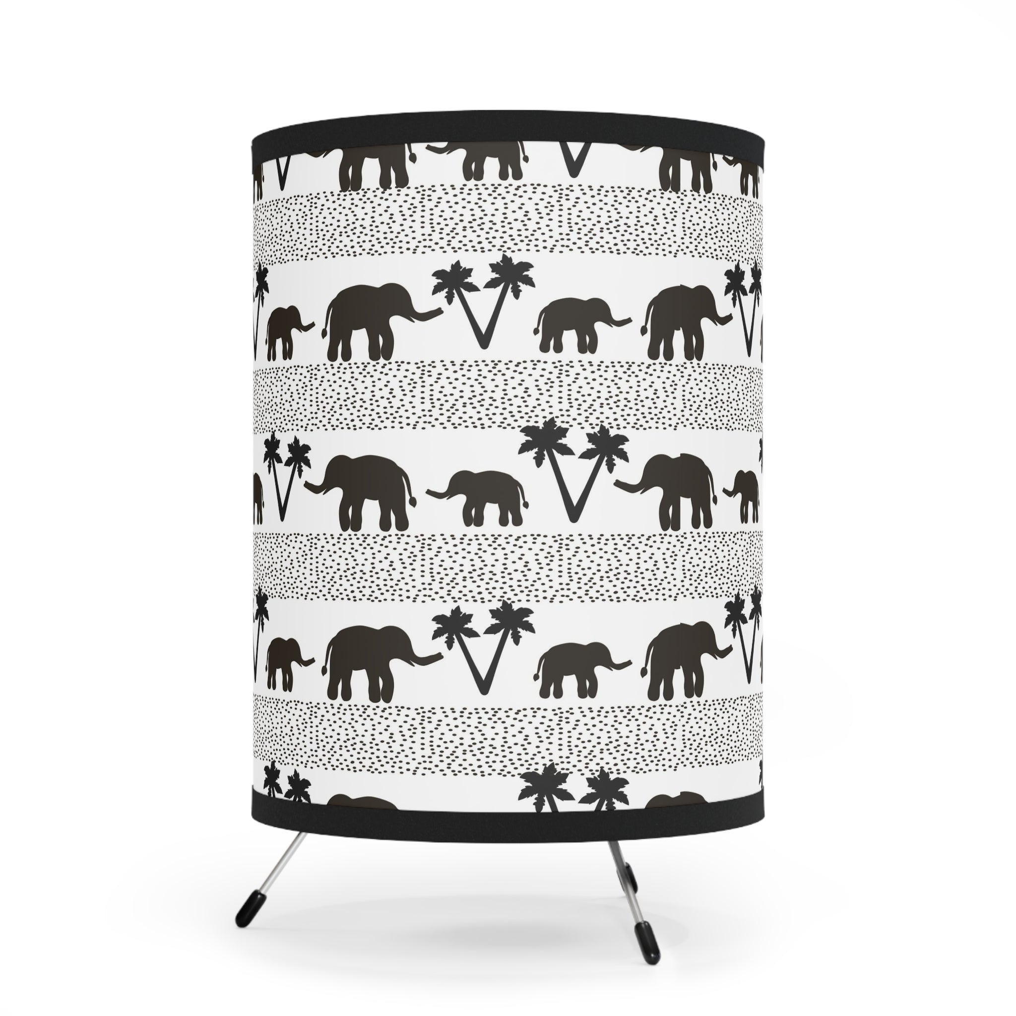 Black and White Elephant Tripod Lamp with High-Res Printed Shade, US\CA plug,