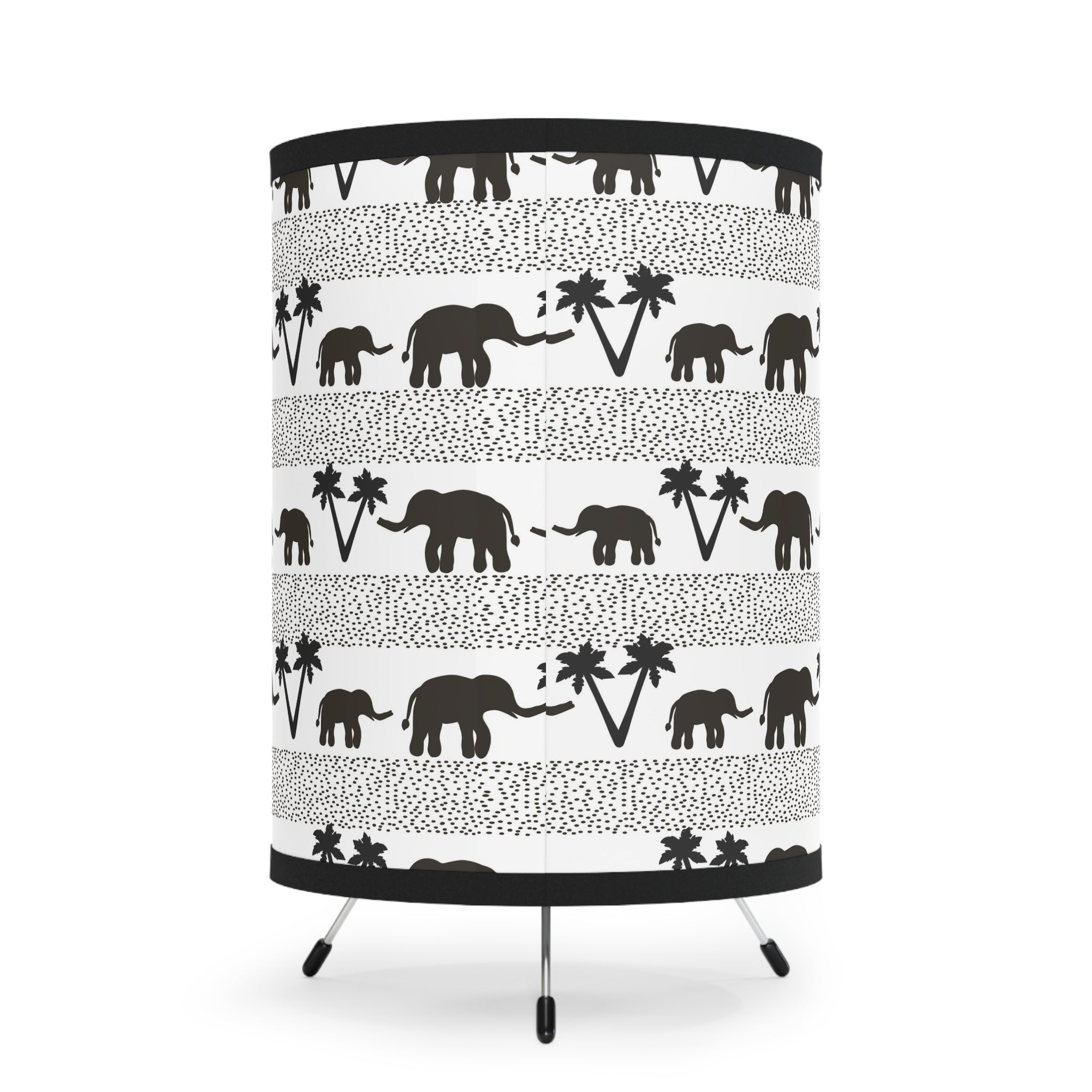 Black and White Elephant Tripod Lamp with High-Res Printed Shade, US\CA plug,