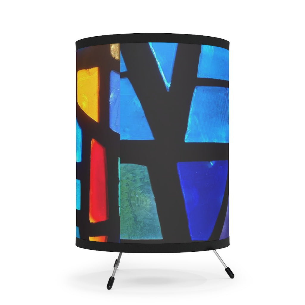 Multicolored Stained Glass Themed Tripod Lamp with High-Res Printed Shade for Retro Lighting, US\CA plug