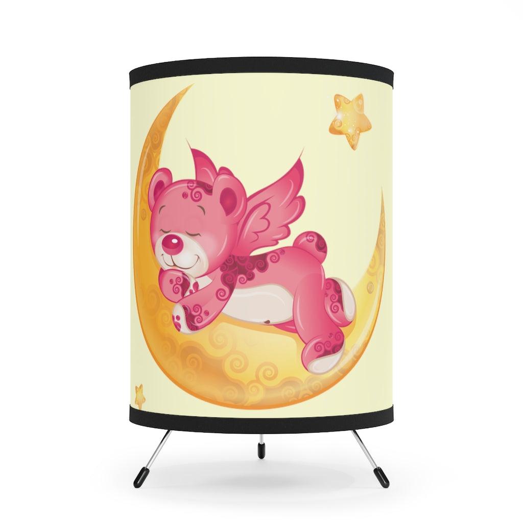 Sleeping Teddy Bear on Moon Kids' Tripod Lamp with High-Res Printed Shade