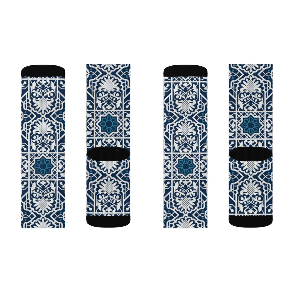 Socks with Blue Arabesque Design for Men and for Women