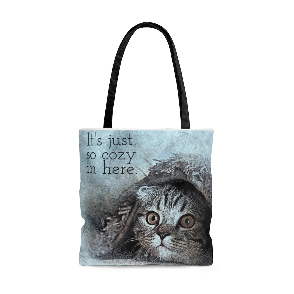 Cozy Cat Vintage Look Tote Bag, Cat Themed Tote Bag