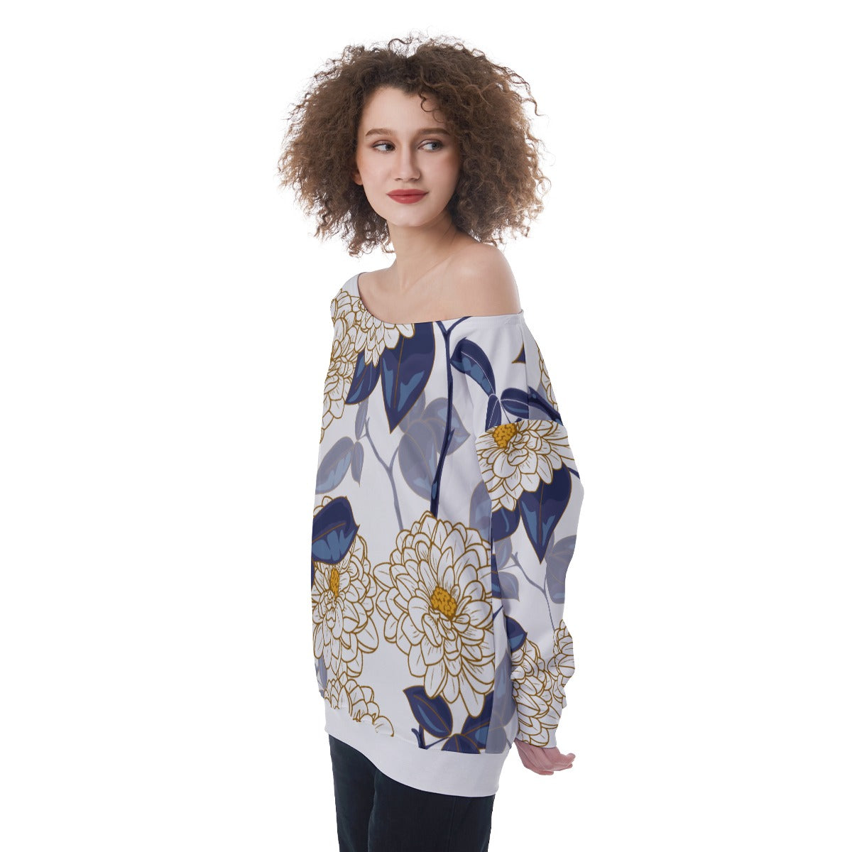 All-Over Print Oversized Women's Off-Shoulder Sweatshirt