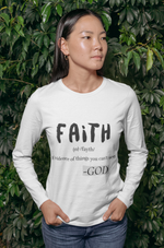 Faith Defined Long Sleeve Tee, Long Sleeved Inspirational Women's T Shirt, Motivational T Shirt with Scripture verse