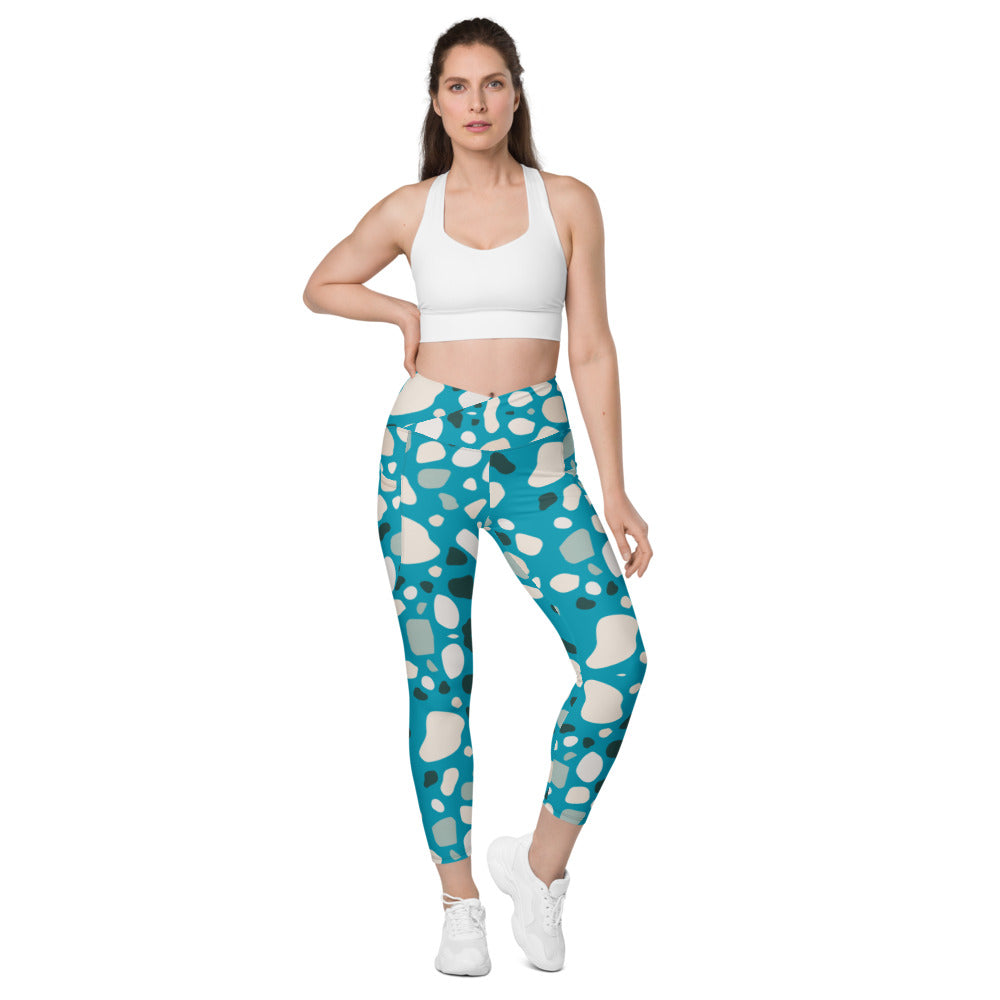 Multicolored Stone Look Crossover Leggings with Pockets