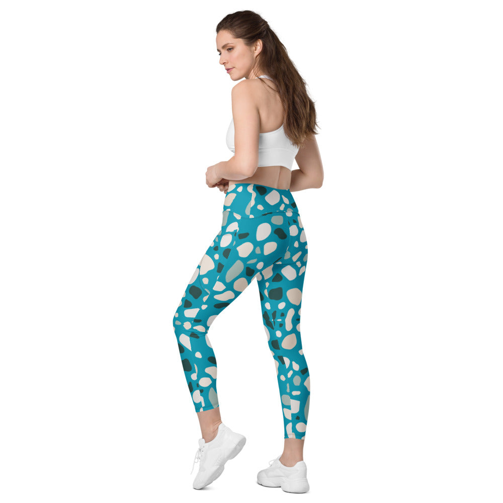 Multicolored Stone Look Crossover Leggings with Pockets