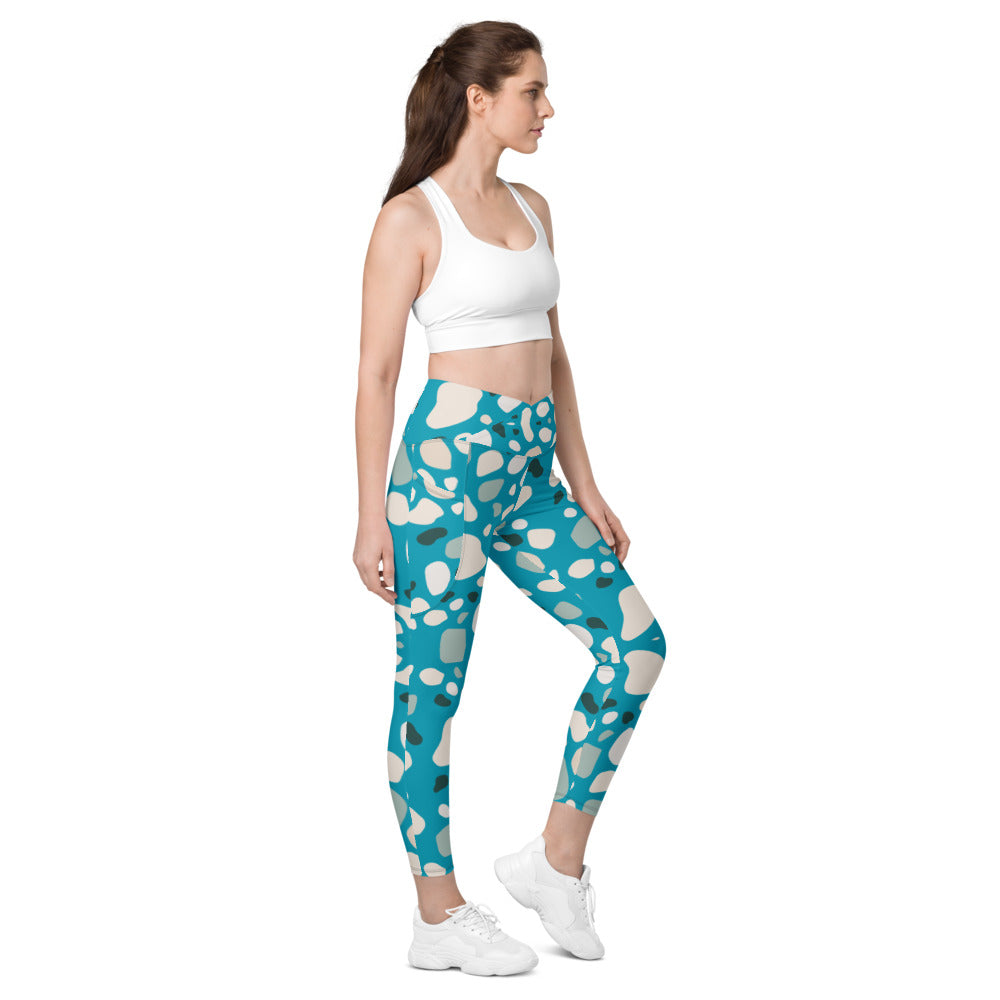 Multicolored Stone Look Crossover Leggings with Pockets