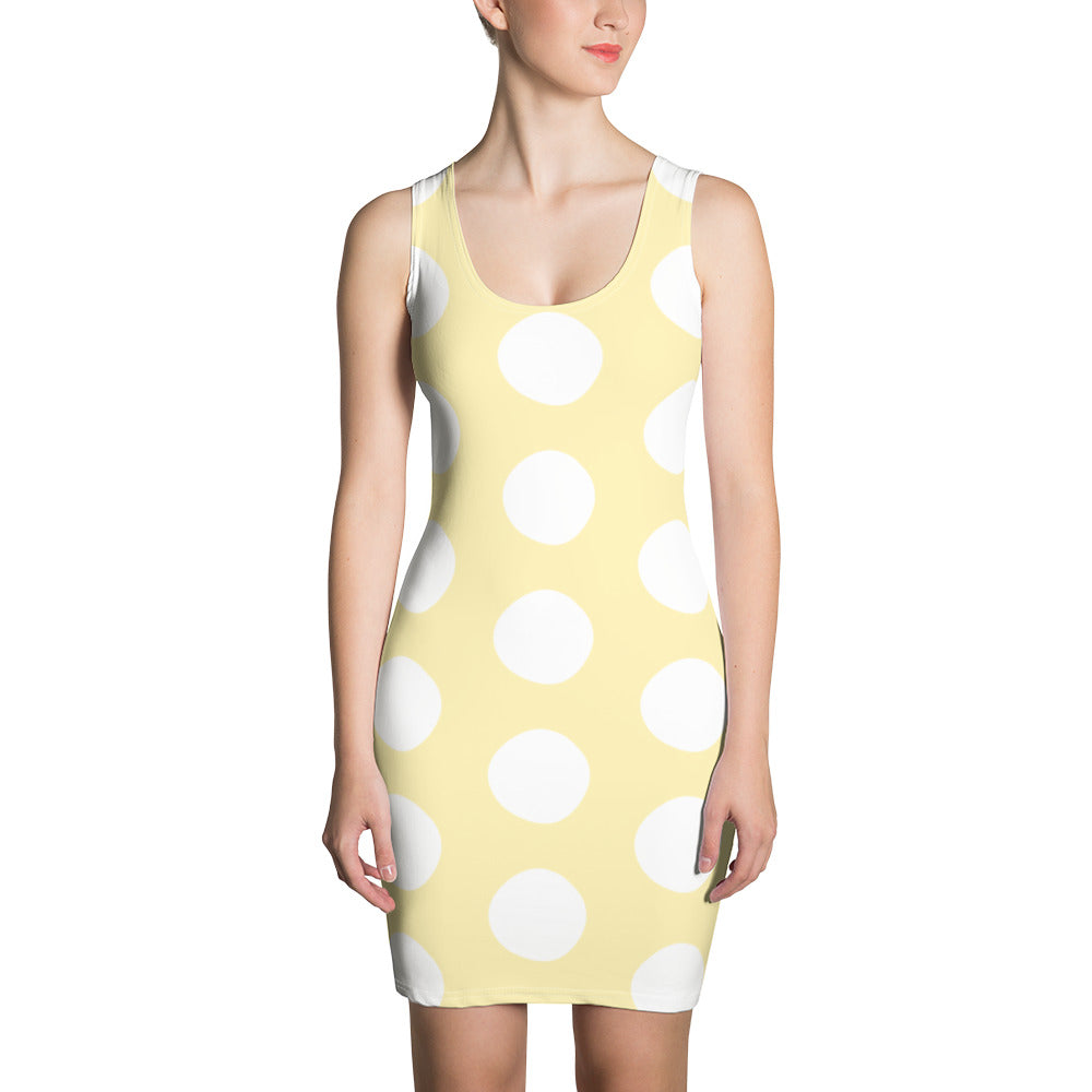 Yellow and White Tank Top Dress, Yellow Polka Dot SummerTight Dress, Yellow and White Stretchy Dress,