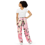 Pink Fatigue Lounge Work at Home Unisex Wide-Leg Pants with Pockets, Pink and Tan Fatigue Casual Pants