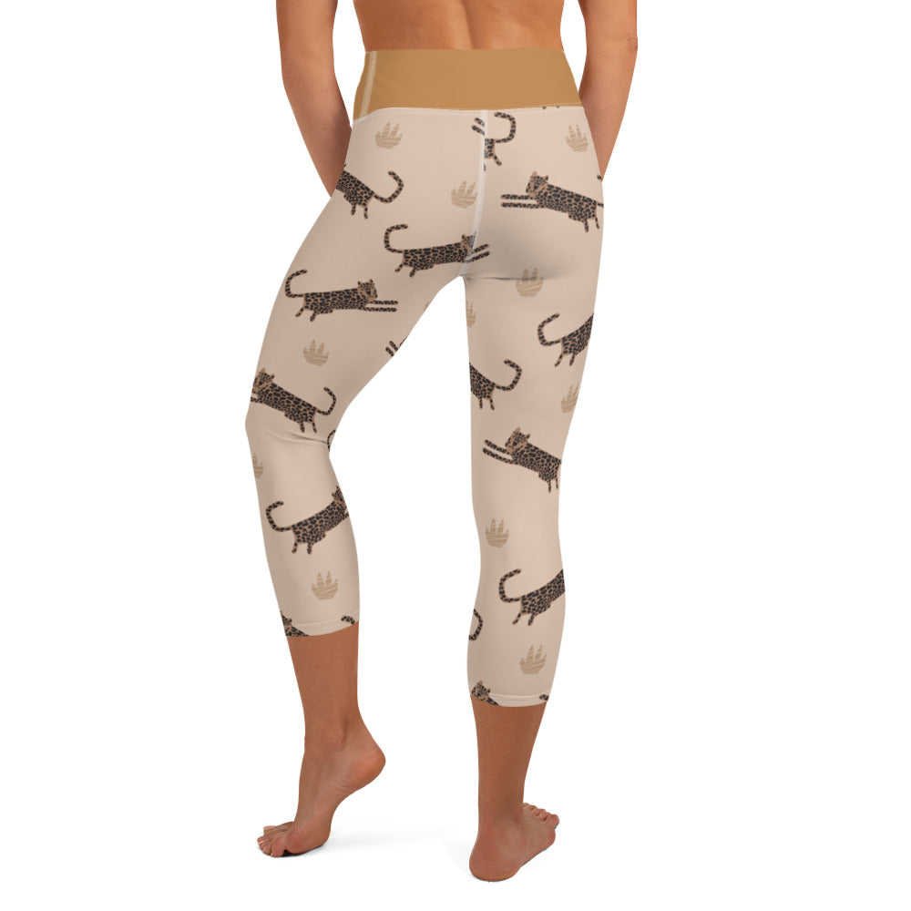 Tan Leggings with Animal Print, Leggings with Cats on Them