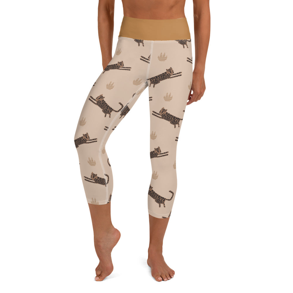 Tan Leggings with Animal Print, Leggings with Cats on Them