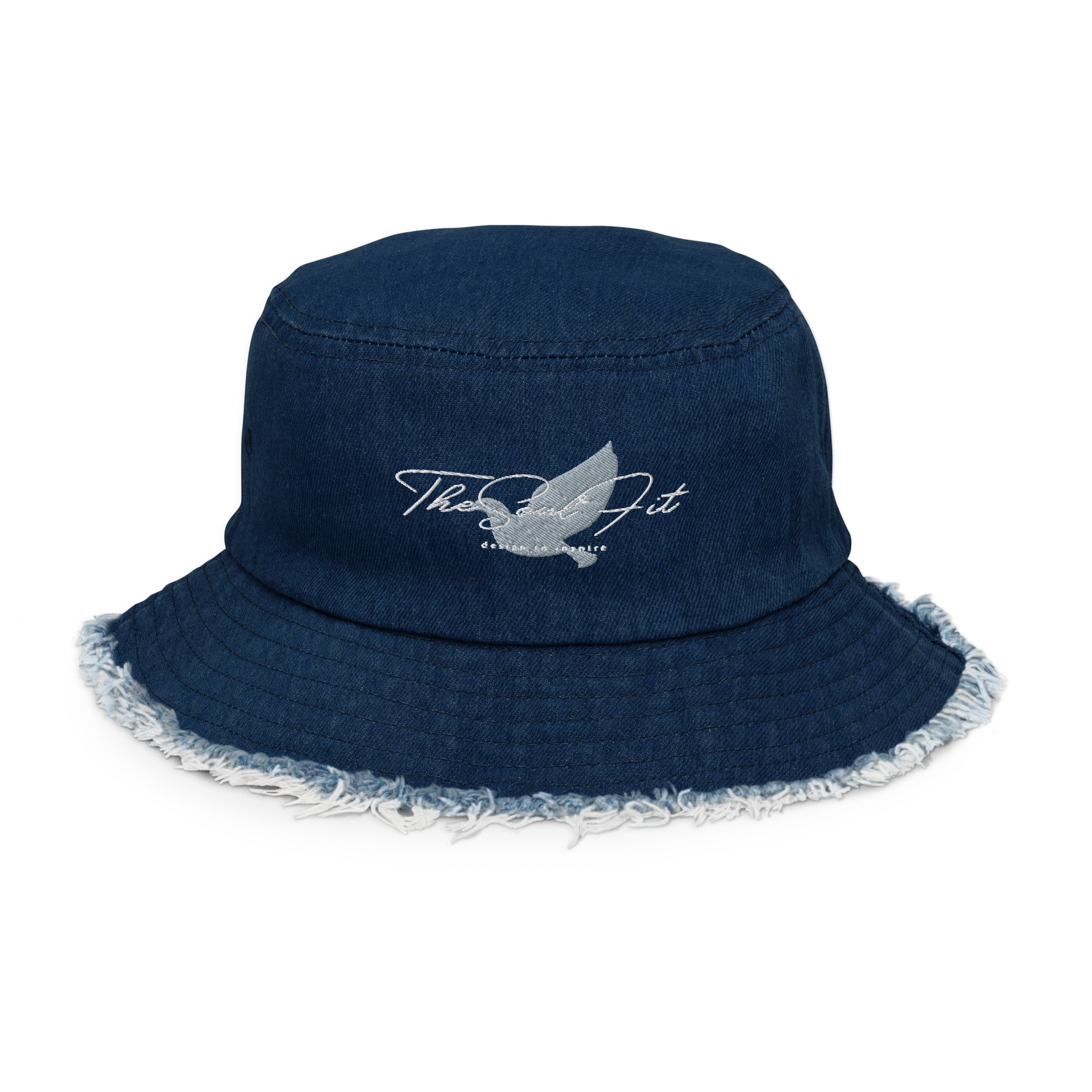 The Soul Fit Distressed denim bucket hat, Black Bucket Hat with Inspirational Logo with Dove